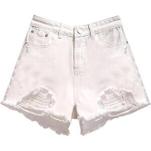 NWT ~ White Denim Jean Frayed Raw Edge CutOff Shorts ~ Women's Size SMALL